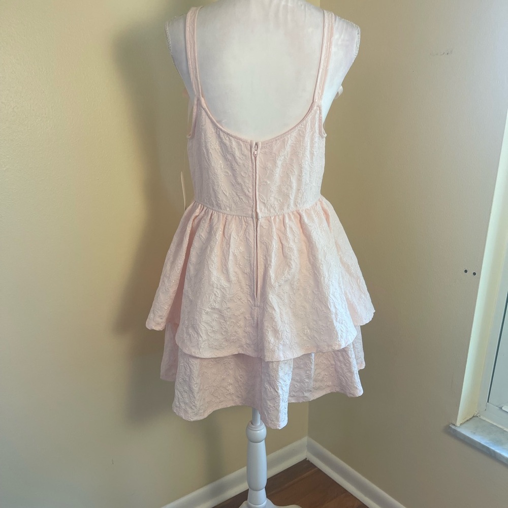 Pink Lace Corset Dress Bow Straps Tiered Mini XL Coquette Balletcore Barbiecore - Picture 7 of 14